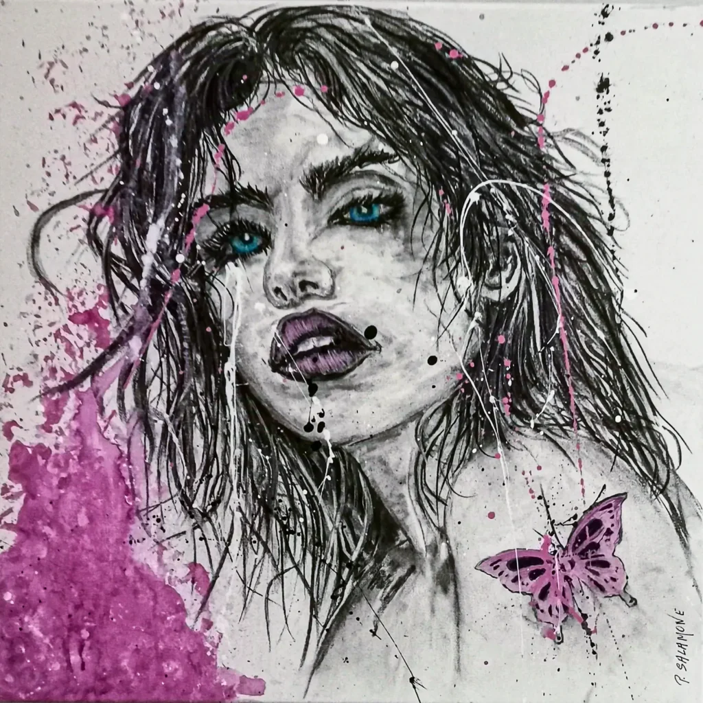 Joss de Patrick Salamone, portrait d'Art à l'encre, acrylique et fusain.