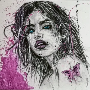 Joss de Patrick Salamone, portrait d'Art à l'encre, acrylique et fusain.