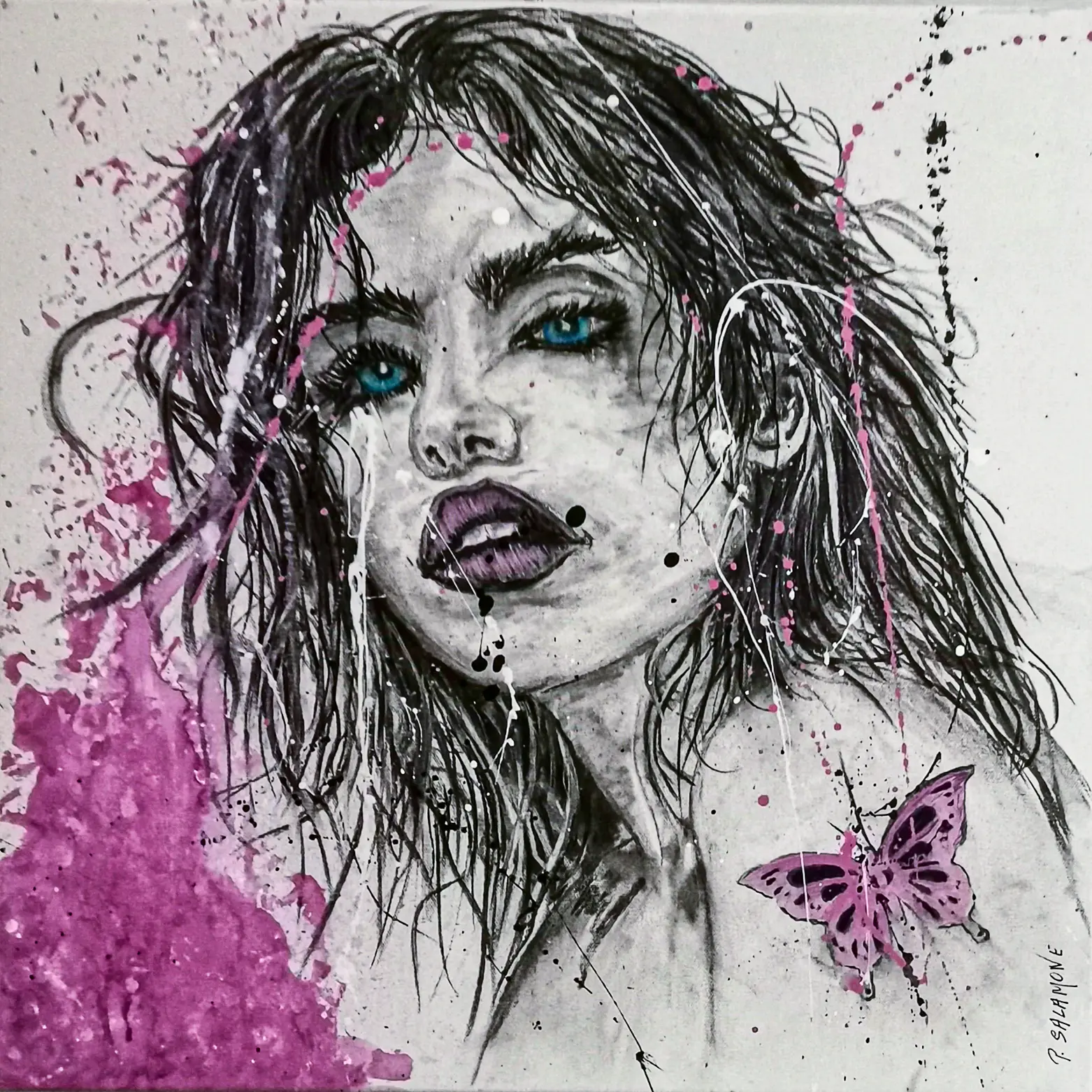 Joss de Patrick Salamone, portrait d'Art à l'encre, acrylique et fusain.