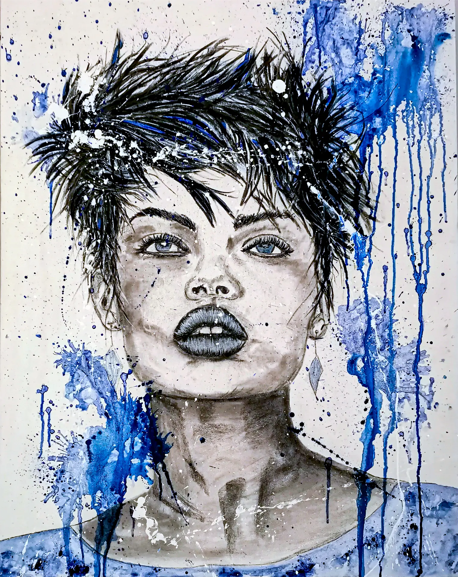Tania de Patrick Salamone, portrait fusain et acrylique.