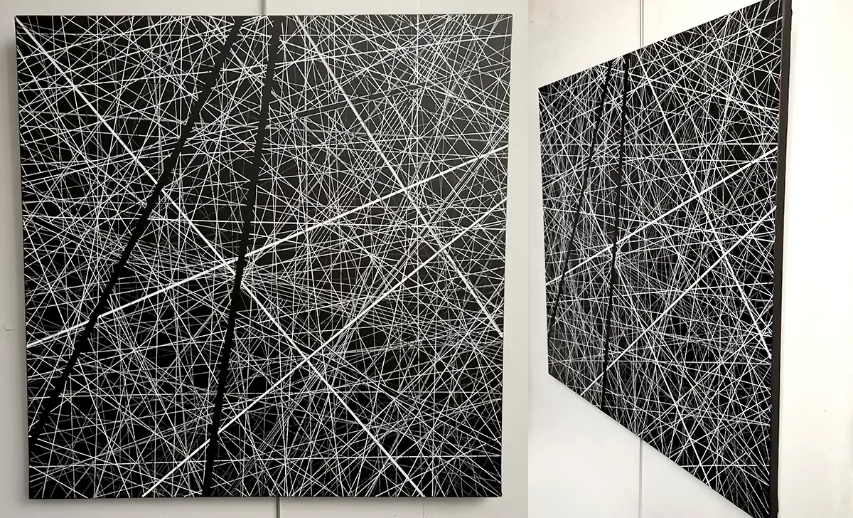 Mise en situation de la toile Trames d'infinis de Patrick Salamone, de la collection des Prestiges 2026.