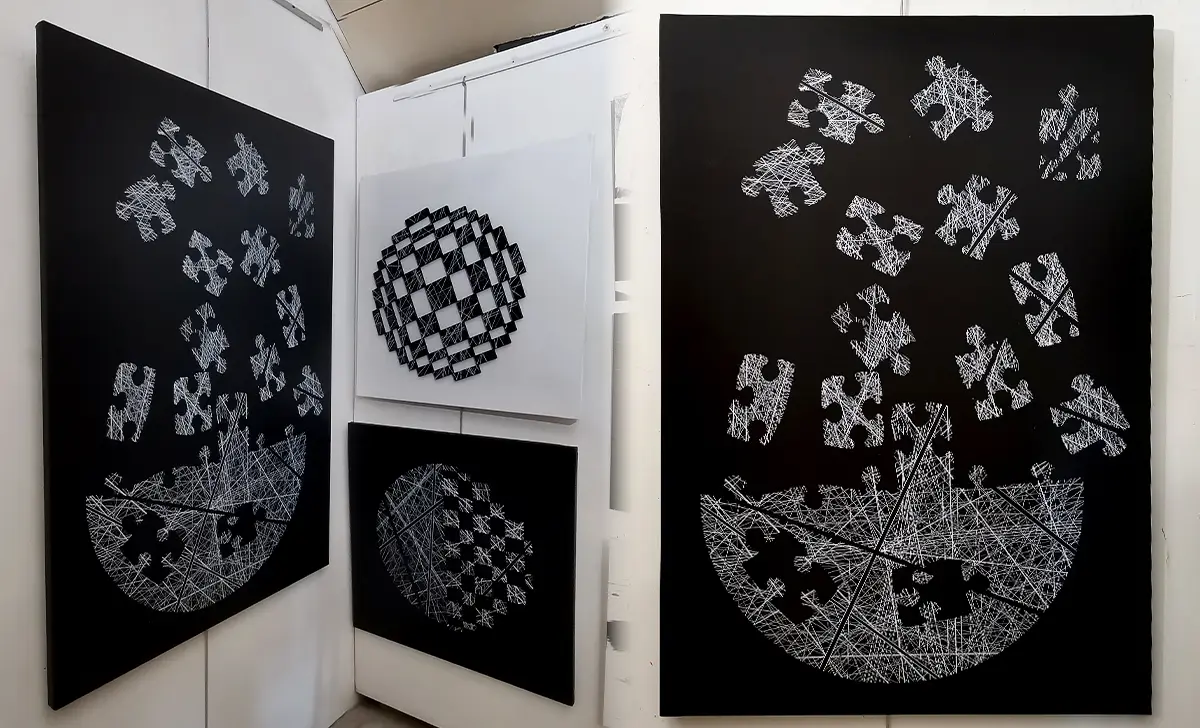 Tableau abstrait Puzzle Prestige par Patrick Salamone, en situation.