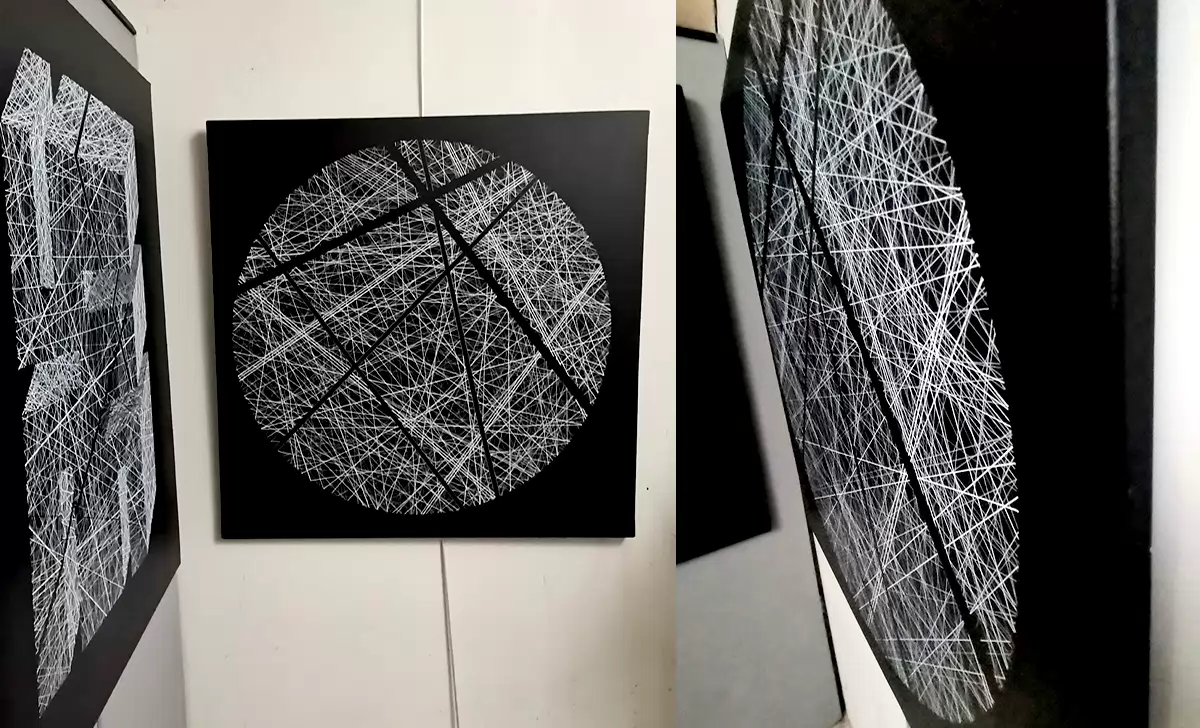 Toile abstraite PRestige noir et blanche de Patrick Salamone "Sphère d'Infinis".